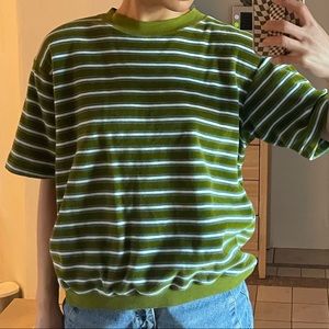 Vintage velvet striped ringer tee in green